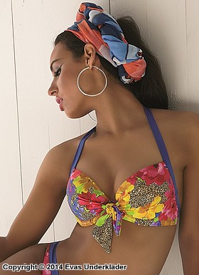 Bikini-Oberteil mit echten BH-Cups, Neckholder, farbenfrohe Blumen